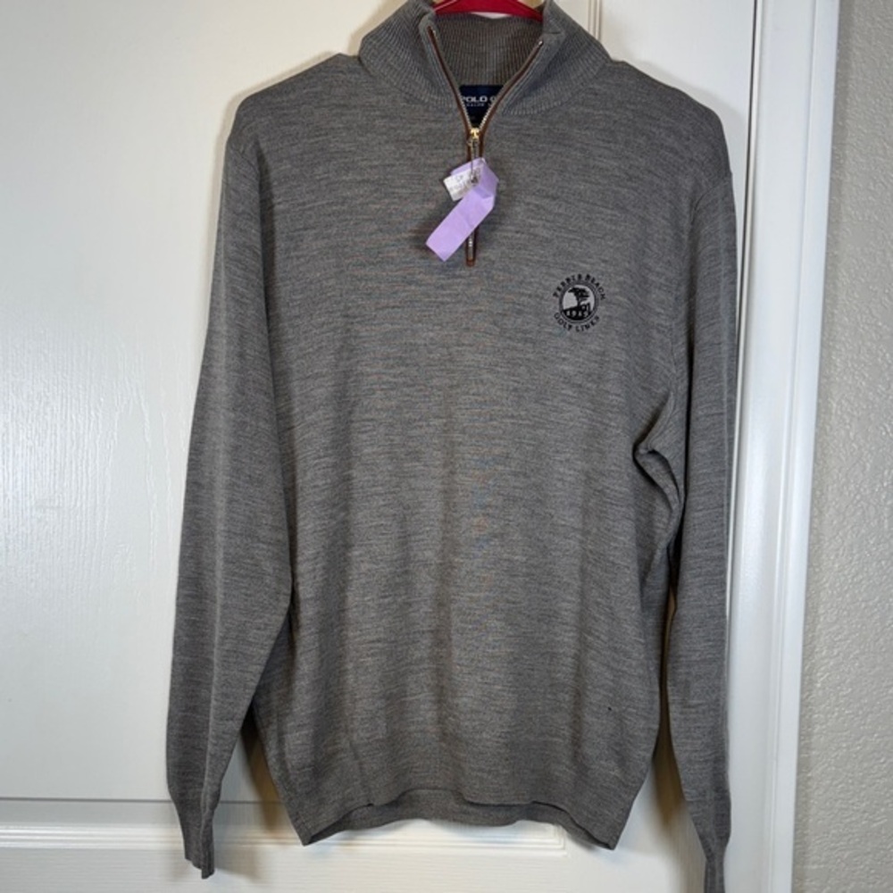 Polo Golf Ralph Lauren Pebble Beach Gray Merino Wool Quarter Zip Med GUC #5778